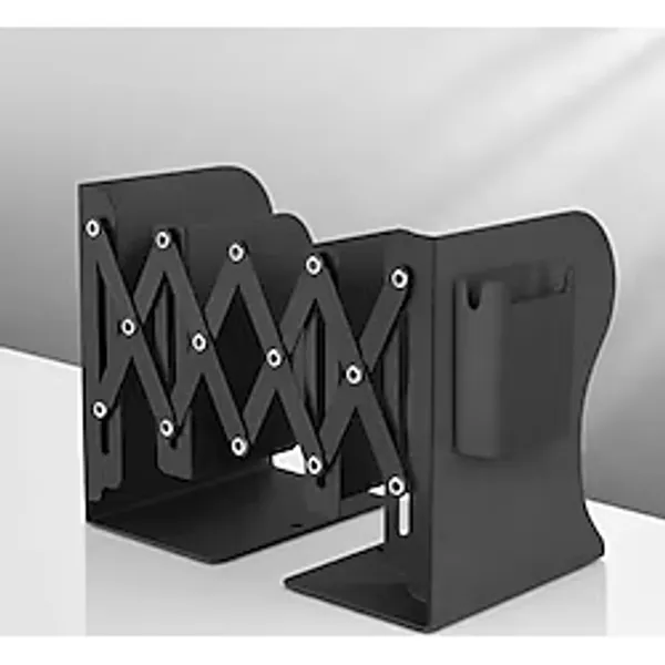 Ayarlanabilir Teleskopik Metal Kitap Tutucu, Masaüstü Kitap Desteği ve Raf Düzenleyici Stand, 9-42 cm Genişleyebilir, Mıknatıslı Kalemlik Hediyeli (Siyah)