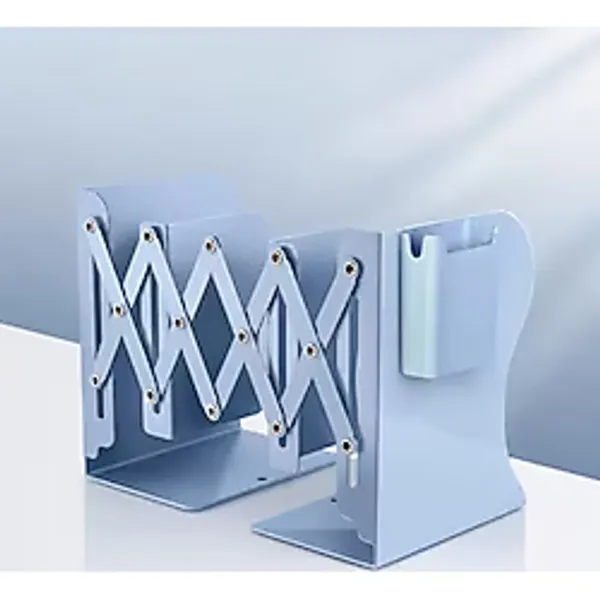Ayarlanabilir Teleskopik Metal Kitap Tutucu, Masaüstü Kitap Desteği ve Raf Düzenleyici Stand, 9-42 cm Genişleyebilir, Mıknatıslı Kalemlik Hediyeli (Mavi)