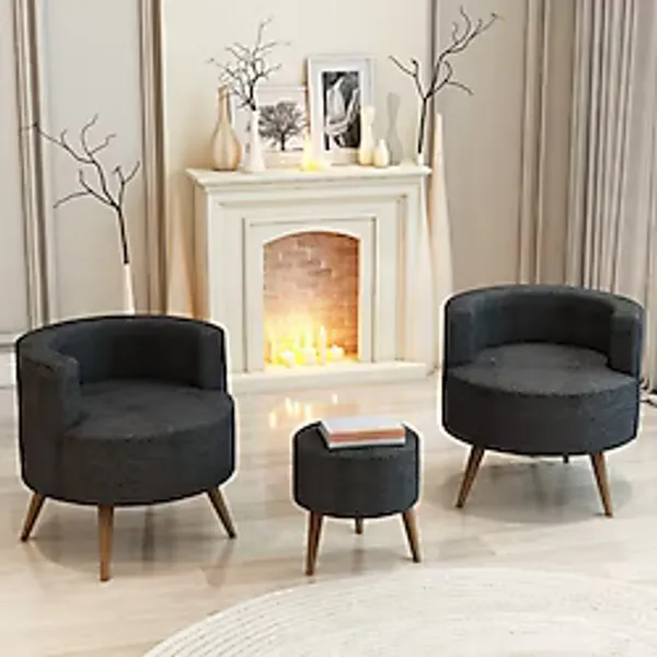Ayd Grup Siyah Çay Seti İkili Koltuk Berjer ve Puf Takımı (Salon, Balkon, Ofis) 3 Lü Takım