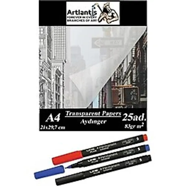 Aydınger Kağıdı A4 83 gr 25'li 1 Paket Eskiz Kağıdı Lineplus Asetat Kalemi S 0.3 Siyah Kırm - Çok Renkli - Genel