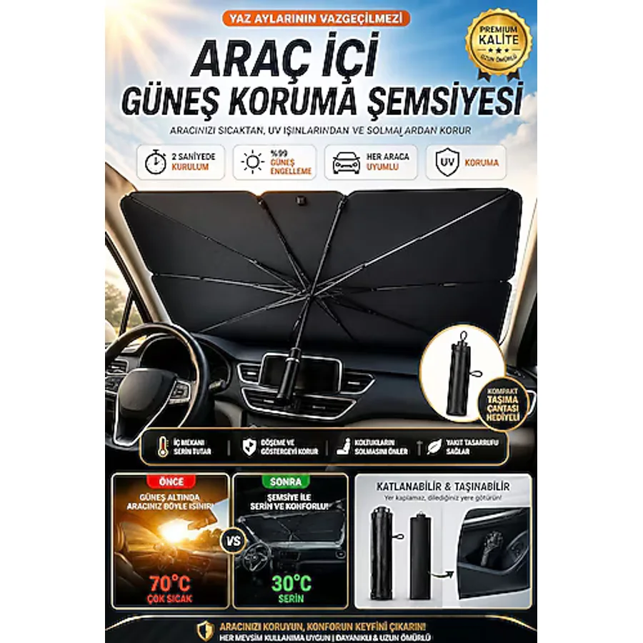 AYGÖREN HOME Araç Oto Güneşlik Katlanabilir Şemsiye Ön Cam Güneşlik Güneş Gölge Koruyucu Her Araca Uygun