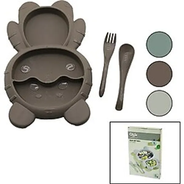 Ayıcık Model=3 Bölmeli Bebek Beslenme Seti 3pcs=mama Kabı-kaşık-çatal 500ml Renkli Plst