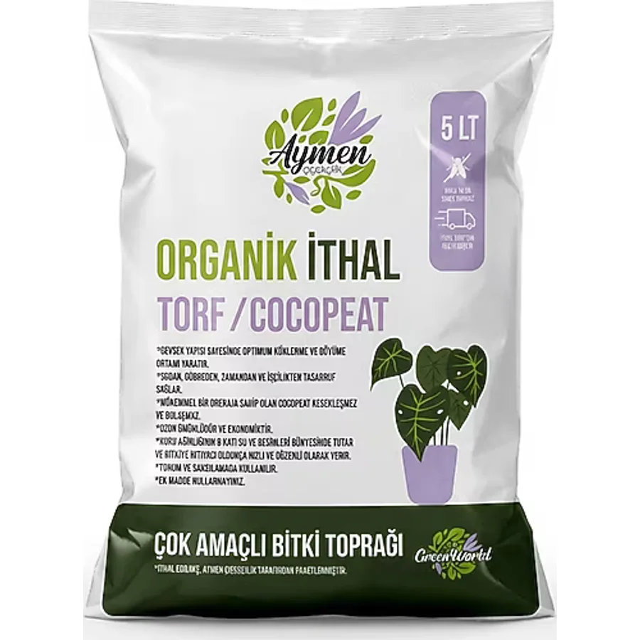 Aymen Çiçekçilik 5 Litre Ithal Torf Cocopeat Ponza Taşı Özel Karışım Saksı Harcı Bitki Toprağı - Kokopit 5 Litre