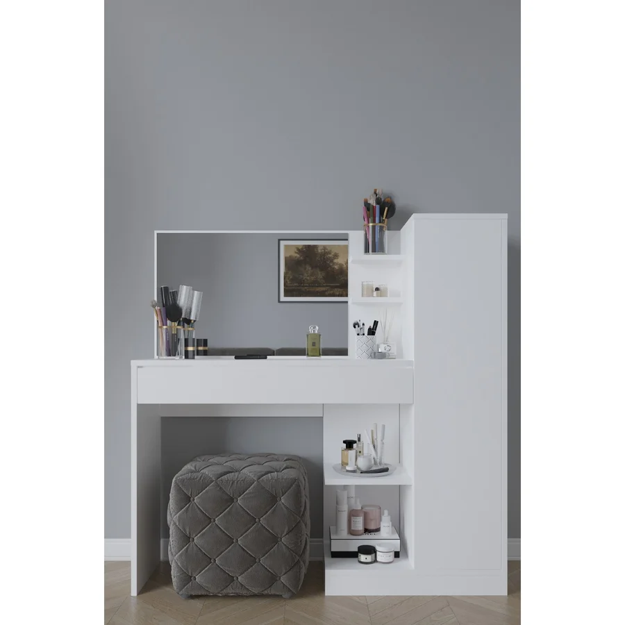 Aymobsan Orkide Makyaj Masası, 1 Çekmeceli, Dolaplı, Aynalı - Beyaz