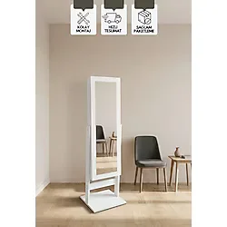 Aynalı Takı Dolabı, Çok Amaçlı Ayaklı Takı Dolabı Beyaz