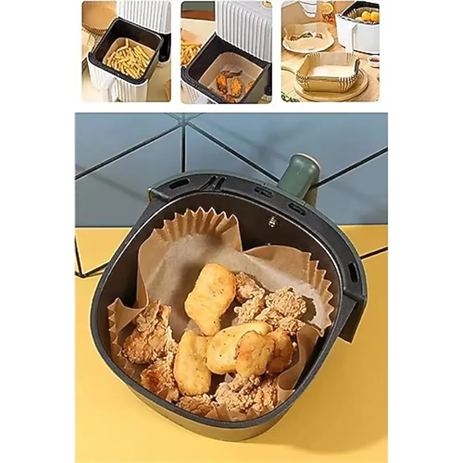 AyrStore Airfryer Pişirme Kağıdı 50 Adet Hava Fritözü Kare Model Pişirme Kağıdı Air Fryer Yağsız Firitöz