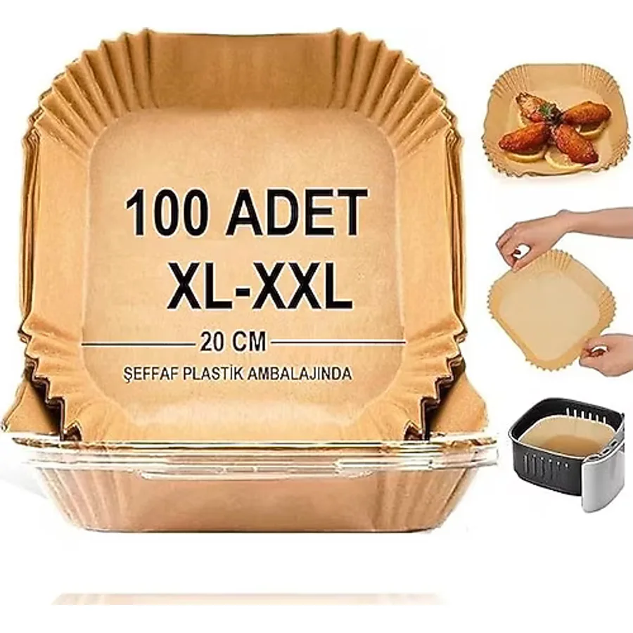 AyrStore Airfryer Pişirme Kağıdı,xl-Xxl Büyük Boy, Kare, 100 Adet Hava Fritöz Parşömen Fırın