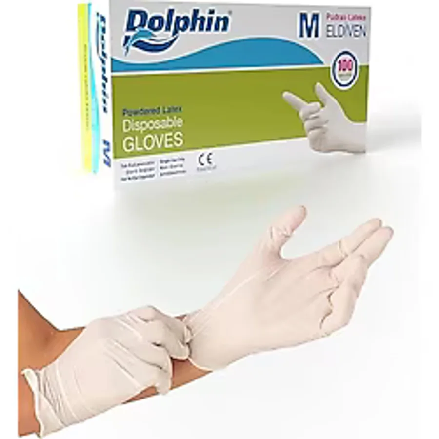 AyrStore Dolphin Beyaz Lateks Eldiven Pudralı M 100 Adet