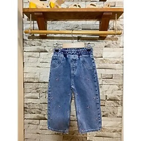 Ays Bebe Laciel Paris Fiyonk Nakışlı Kız Çocuk Kot Pantolon - Mavi - Regular - 3 - 4 Yaş