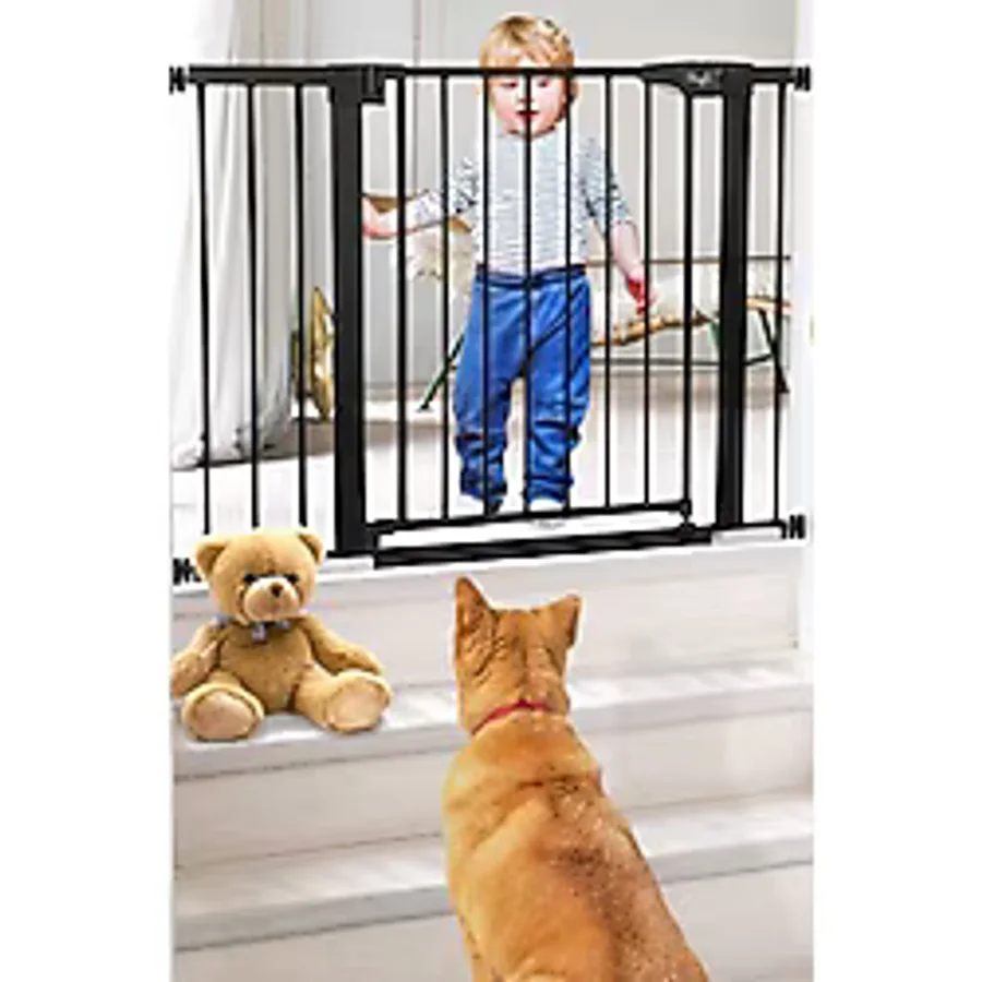 Ayvella Köpek Bariyeri Güvenlik Kapısı 75-96 cm Arası Genişlikte Kullanım Imkanı Metal Çit Köpek Eğitim Evde Güvenlik - Siyah