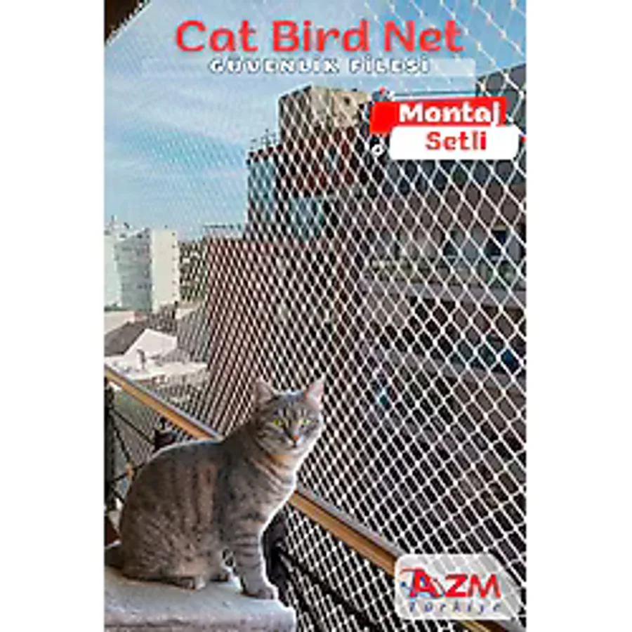 Azmtürkiye Kedi ve Kuş Balkon Filesi 2,5x3m - Kanca ve Dübel Dahil, UV Dayanıklı Güvenlik Filesi