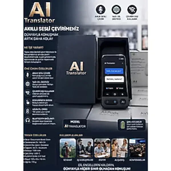 Azurtech Aı Translator Akıllı Sesli Çeviri Cihazı - 140+ Dil Desteği, Anlık Sesli Çeviri, Dokunmatik Ekran, Bluetooth, Çevrim Dışı Kullanım