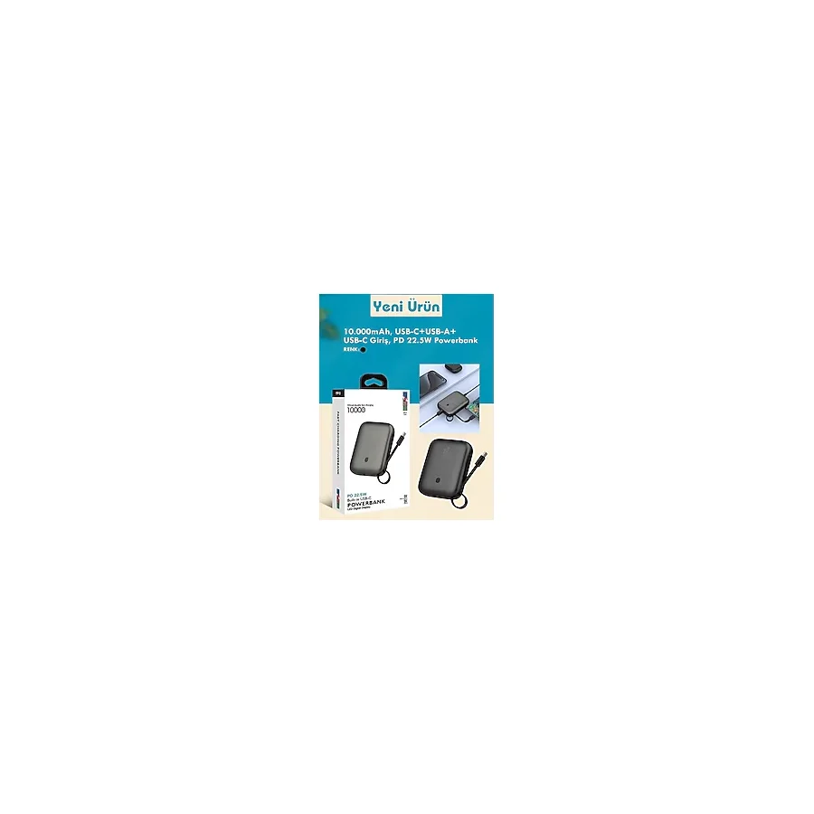 Azurtech FP011 10000MAH Pd 22.5WATT Hızlı Telefon Şarj Aleti Elektronik Taşınabilir Type-C Batarya Powerbank - Siyah