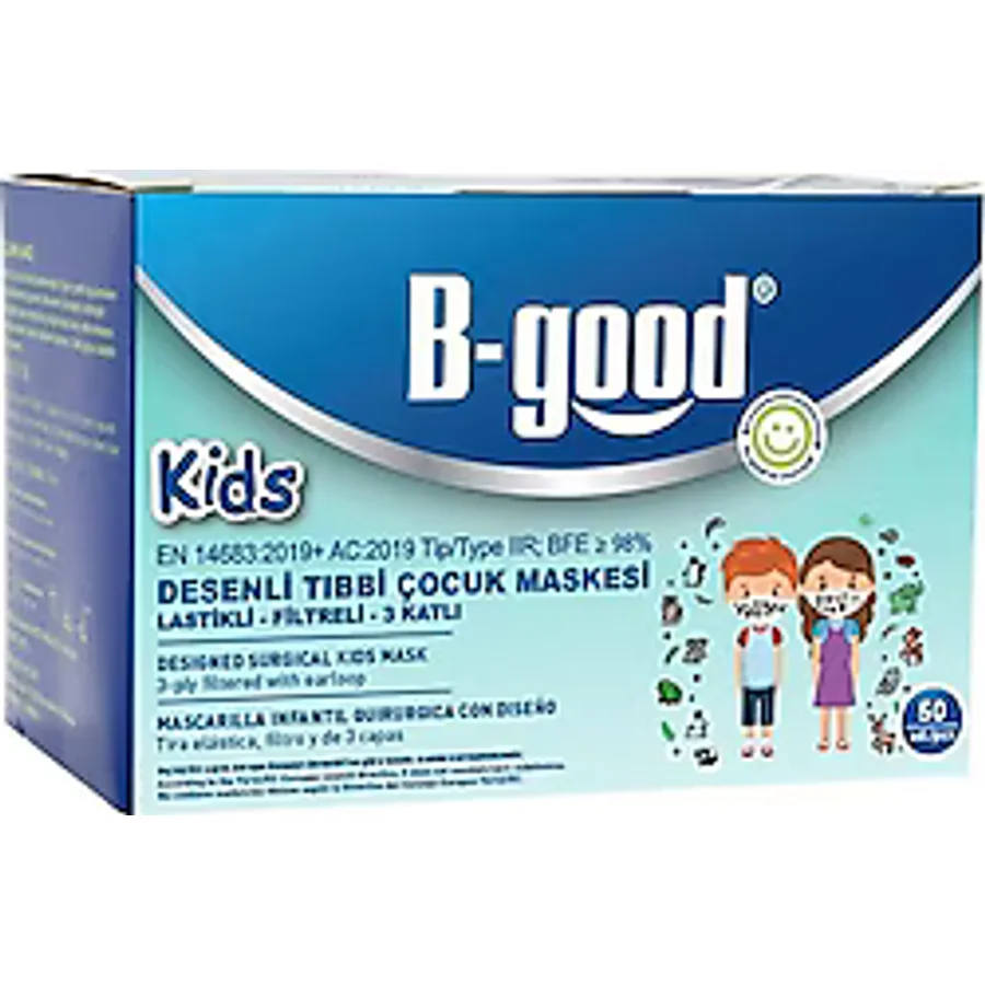 B-Good 3 Katlı Filtreli Desenli Tıbbi Çocuk Maskesi 50'li
