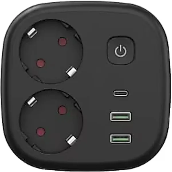 Babilden 2 Metre Termal Akım Korumalı 2'li Priz Çoklayıcı, 2 USB 1 Type-C Girişli 16A 4000W İkili Dönüştürücü Uzatma Kablosu 2 Adet Anahtarlı Giriş Masaüstü Duvar Çoklu Prizi