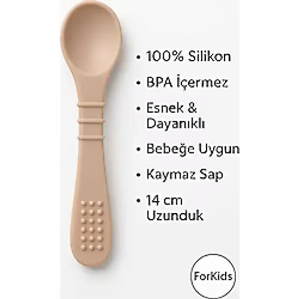 Baby Bebek Mama Kaşığı Silikon Diş Kaşıyıcı Özellikli Mama Kaşığı Bej