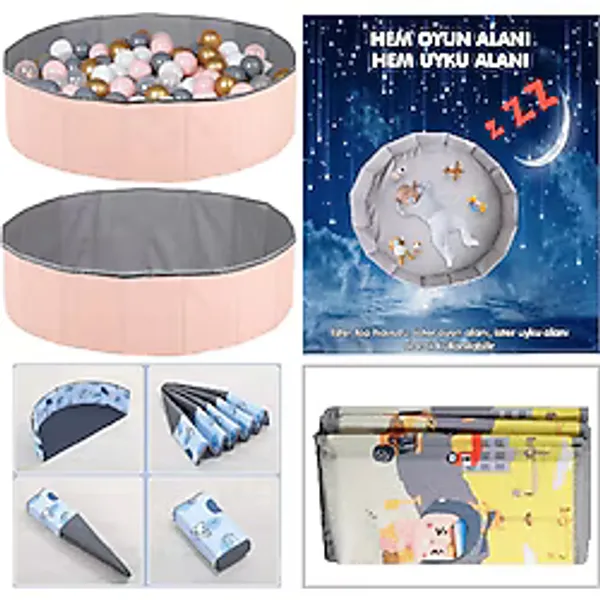 Baby Marine Katlanır Aktivite ve Top Havuzu - 5 Renk 200 Top Hediye -Pudra