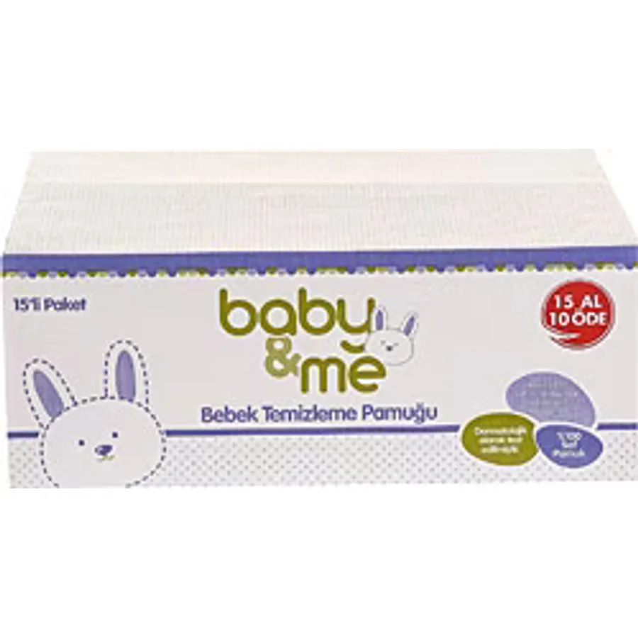 Baby&Me 60'lı 15 Paket Bebek Temizleme Pamuğu