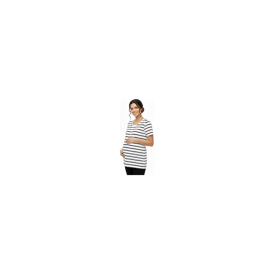 baby mom Anne Hamile Tişört Çizgili Bisiklet Yaka Short Sleeve