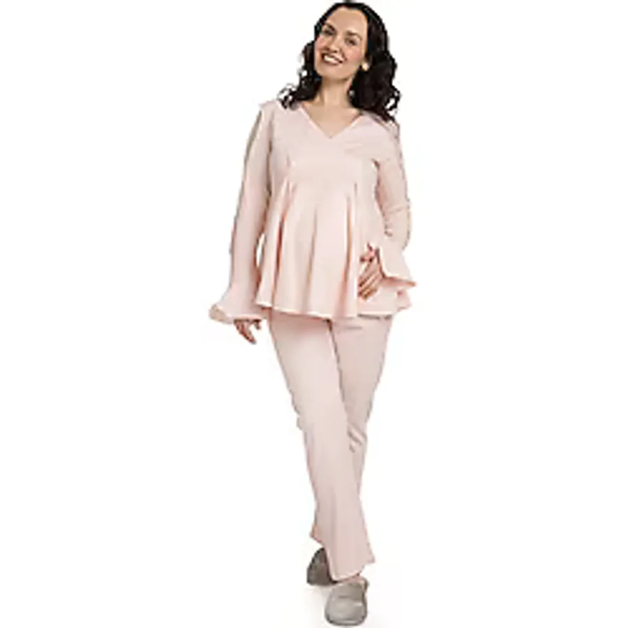 baby mom Anne Pijama Takımı V Yaka Uzun Kol Reçme S