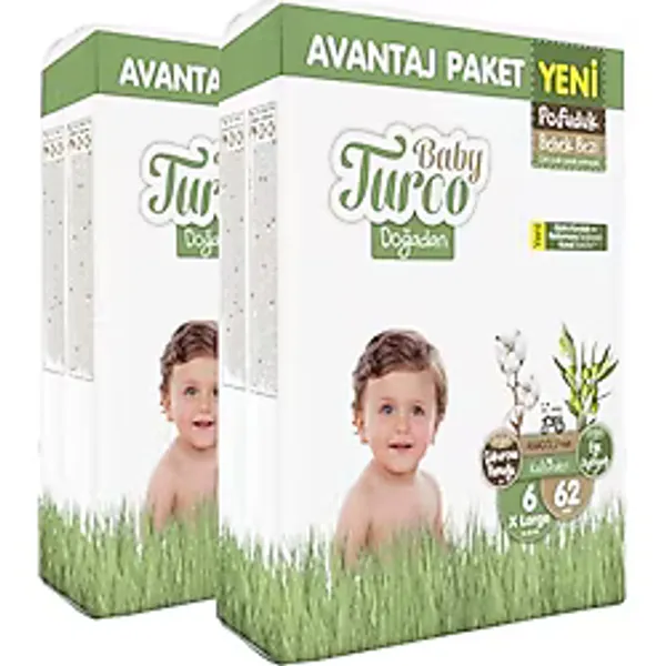 Baby Turco Doğadan Pofuduk 6 Numara XLarge 62'li 2 Adet Bebek Bezi