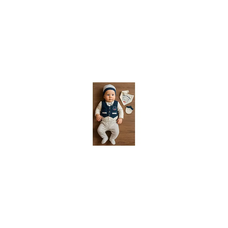 Baby Zuhu Laura Baby Erkek Bebek 5 Li Hastane Çıkışı Seti - Lacivert - Beyaz - 0 - 3 Ay