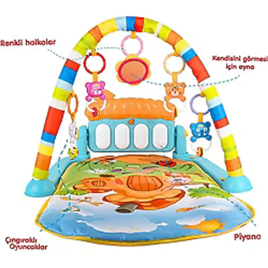 Babycim Piyanolu Mantar Desenli Bebek Oyun Halısı - Hayvan Figürlü - Turuncu - 50 x 70 cm