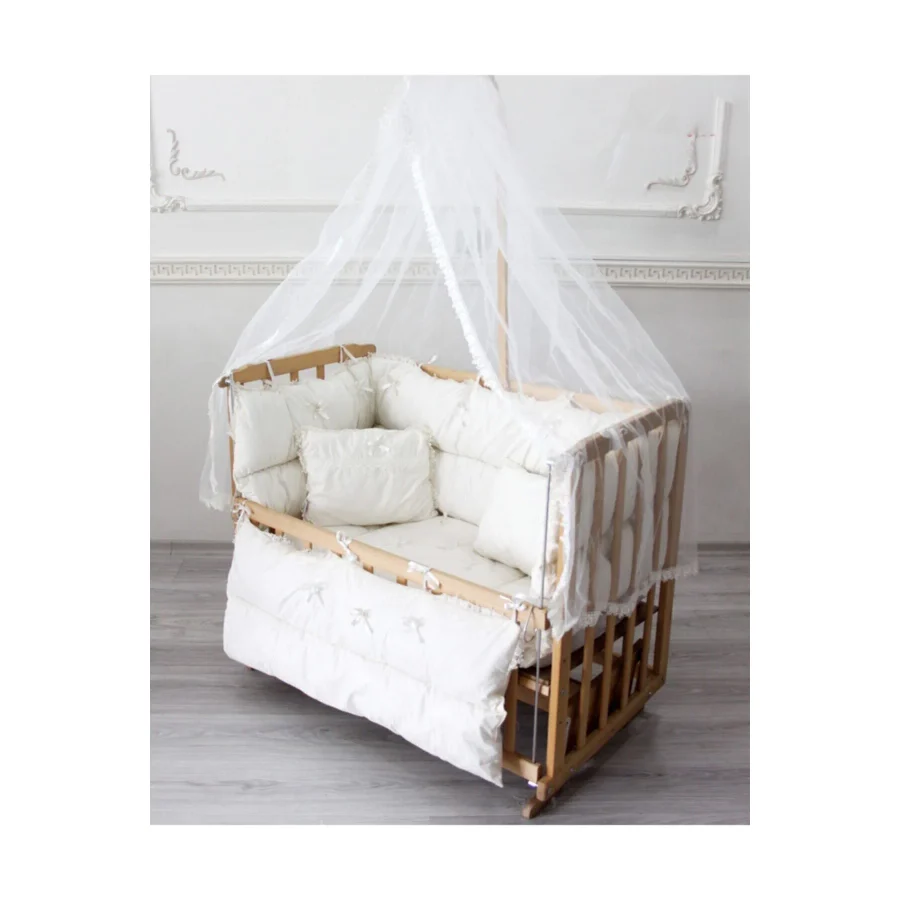 babyen1 Babyen 50x90 Krem Bebek Beşik Uyku Seti (4KENARLI)) Anne Yanı %100 Pamuk(BEŞİK HARİÇ)