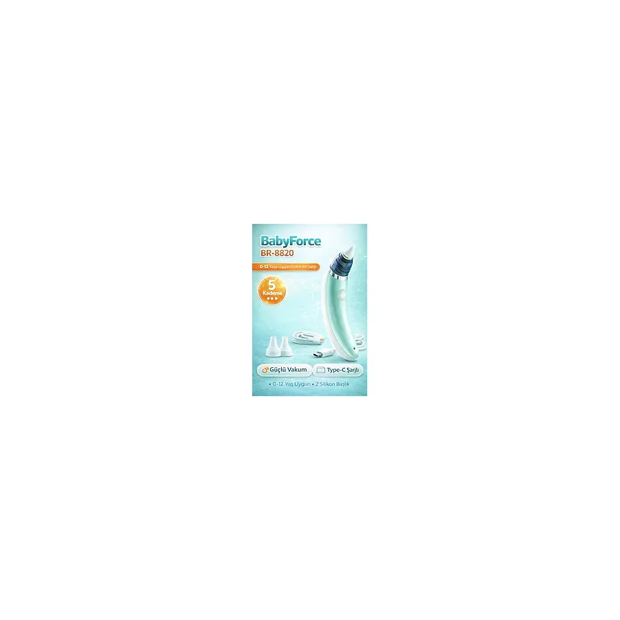 Babyforce BR-8820 Şarjlı Elektrikli Bebek Burun Aspiratörü 0-12 Yaş 5 Kademe Güçlü Vakum Nazal Temizleyici