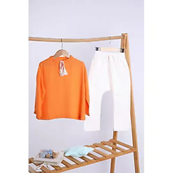 Babyhola Pamuk Bluz Kot Pantolon Kız Erkek Çocuk Salaş Takım Beyaz 1629 - 1 Yaş