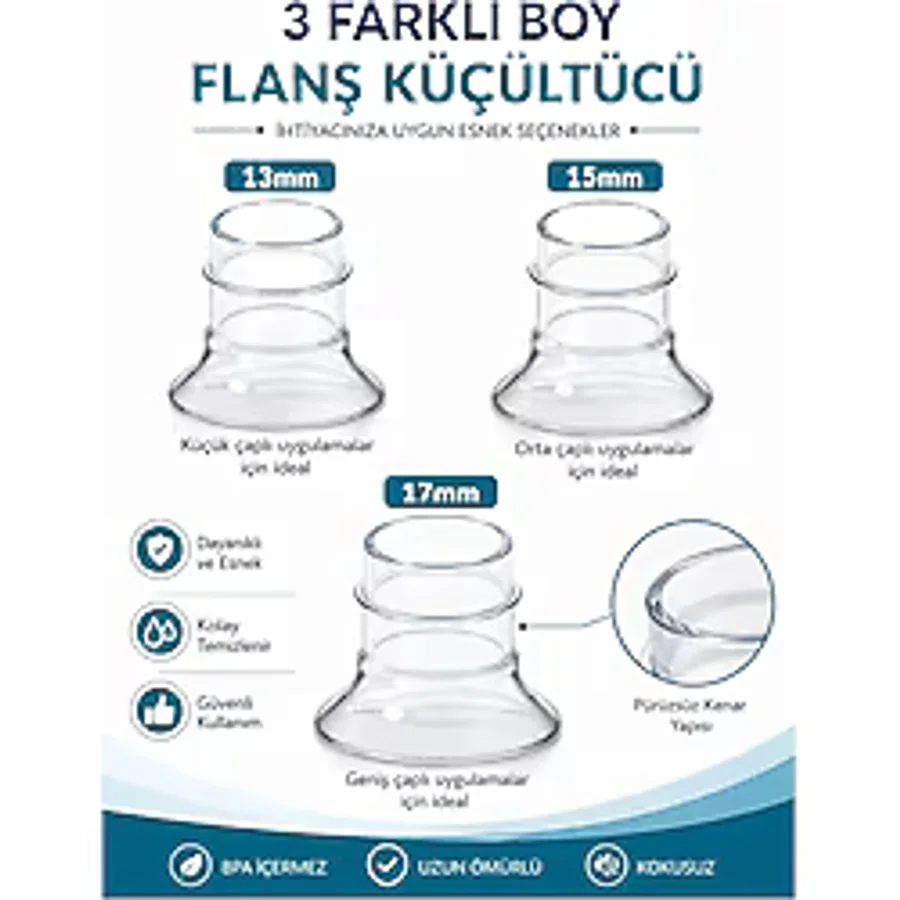 Babyhope Göğüs Pompası Kalkanı Silikon Flanş Küçültücü 13-15-17mm 3'lü Set