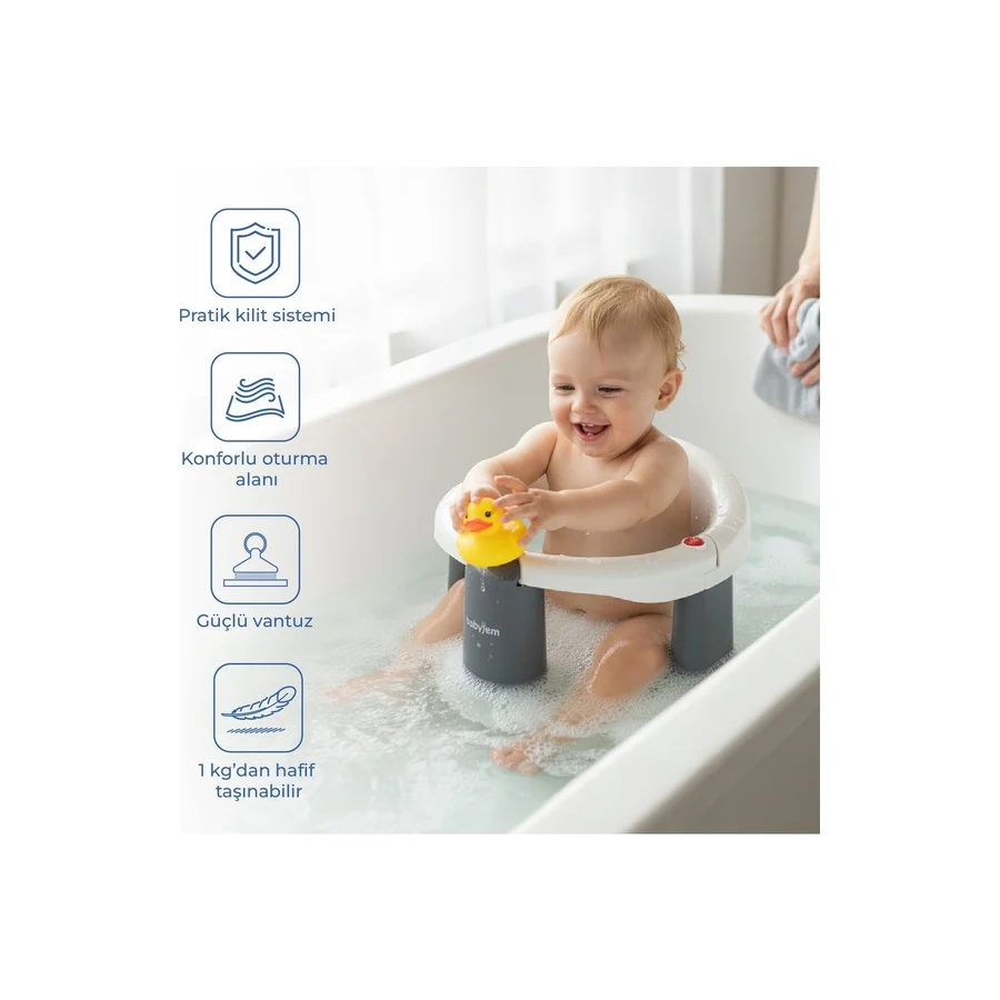 Babyjem Beyaz Önden Açılır Banyo & Mama Oturağı 2 Parça Güvenli Kullanım ve Rahat Oturma Alanı
