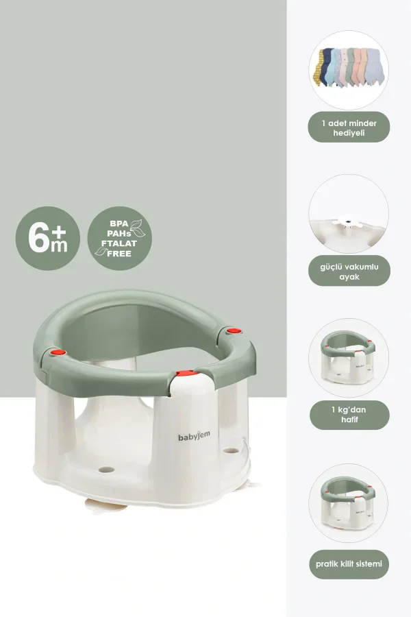 Babyjem Önden Açılır Banyo ve Mama Oturağı ve Hediye Minderli - 2 ' Li Set Soft Yeşil