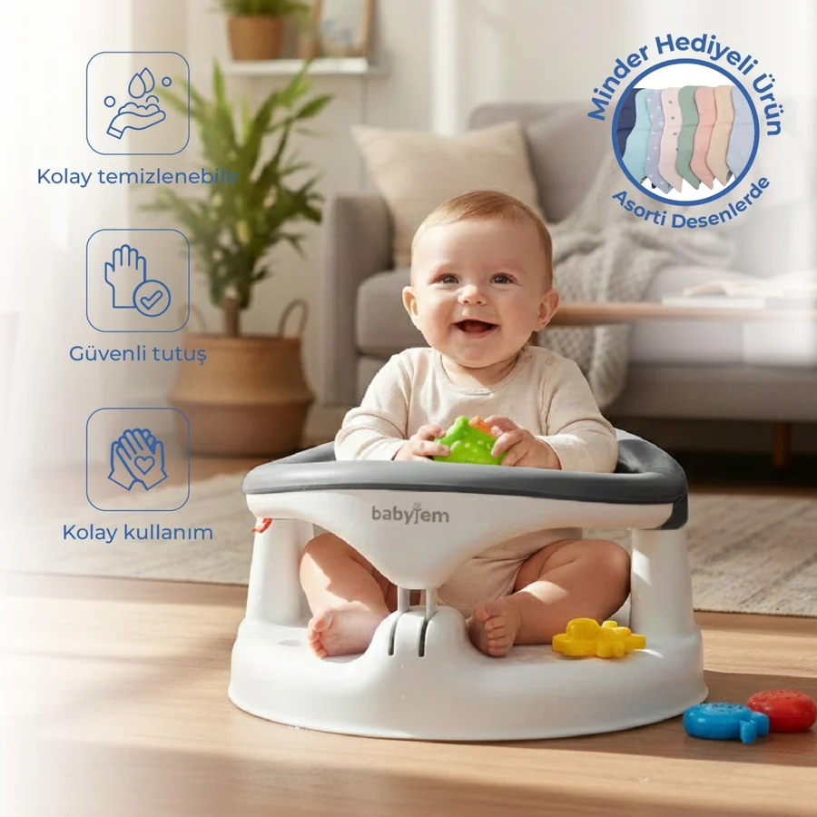 Babyjem Yandan Açılır Banyo ve Mama Oturağı & Hediye Minderli 2'li Set Antrasit