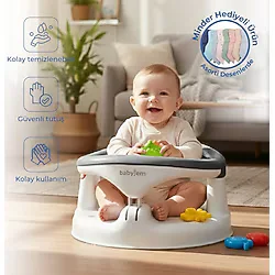 Babyjem Yandan Açılır Banyo ve Mama Oturağı & Hediye Minderli 2'li Set Antrasit