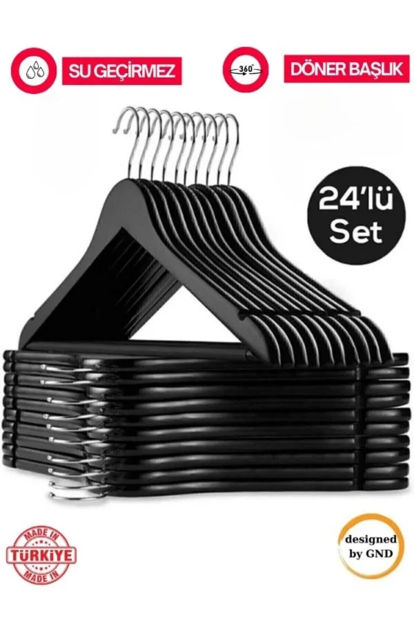 BabyLondy 24 Adet Ahşap Görünümlü Plastik A Kalite Siyah Elbise Askı