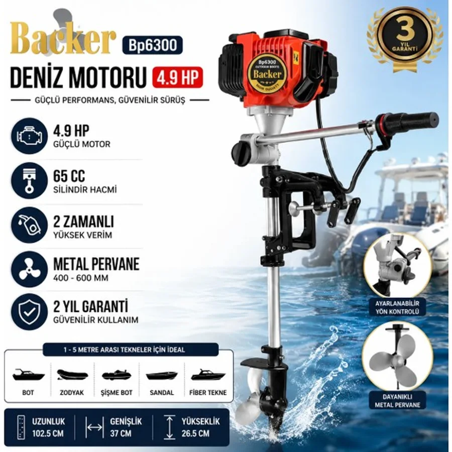Backer BP6300 Japon Profesyonel Tekne Deniz Bot Kayık Motoru 63CC