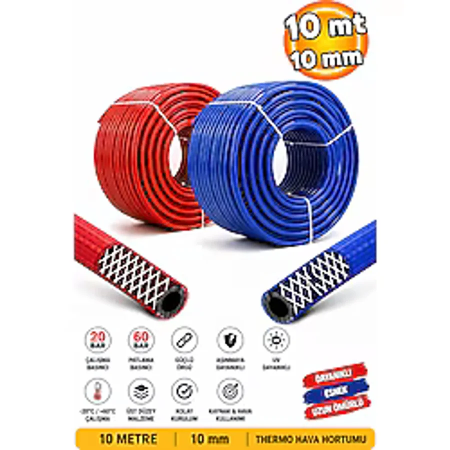 Badem10 10 Metre Çelik Kompresör Hava Hortumu 10 Mm Termo Hortum