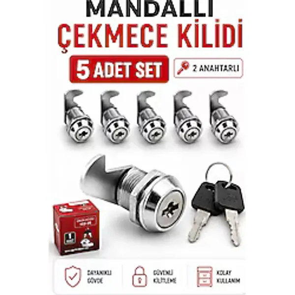 Badem10 5 ADET Ugr Mandallı Çekmece Kilidi 2 Anahtarlı Metal Mobilya Dolap Kilidi