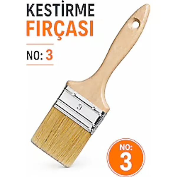 Badem10 Ahşap Saplı Kestirme Boya Fırçası No:3 Profesyonel Duvar Tavan Köşe Boyama Fırçası Dayanıklı