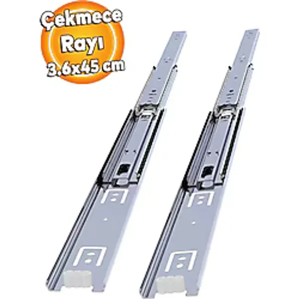 Badem10 Bilyalı Teleskopik Dolap Çekmece Rayı Metal En:3.6 Cmm Boy:45 Cm