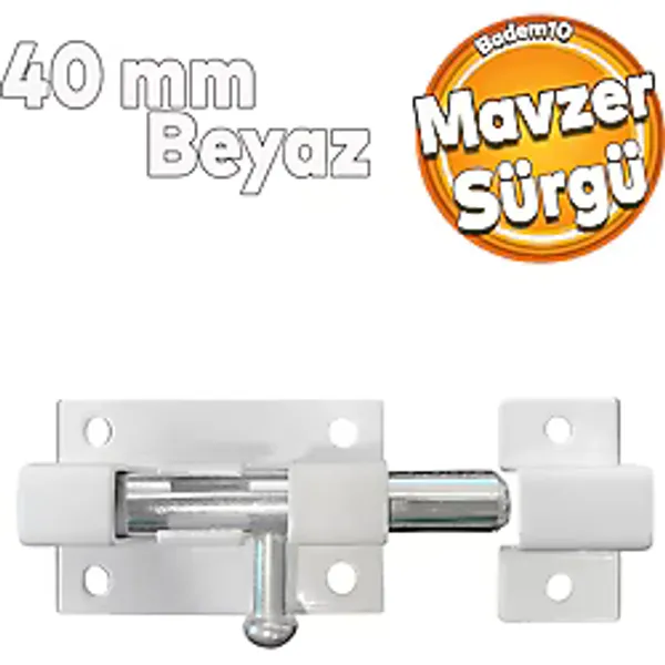 Badem10 Kapı Sürgüsü Küçük Metal Beyaz Mavzer Sürgü Sürgülü Kilit 25x40 mm Kapı Pencere Emniyet Kilidi