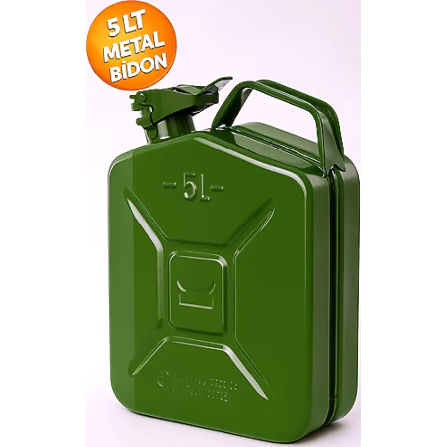 Badem10 Metal Benzin Bidonu 5 Litre Akaryakıt Mazot Taşıma Doldurma Depolama Bidonu Dayanıklı Bidon