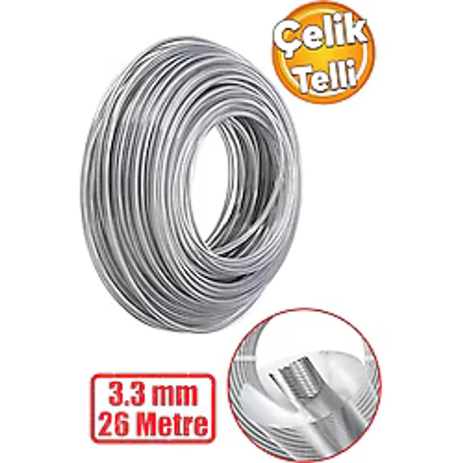 Badem10 Motorlu Tırpan Misinası 3.3 mm 26 Metre Çim Ot Biçme Teli Güçlü Çelik Telli Kopmaz Misina