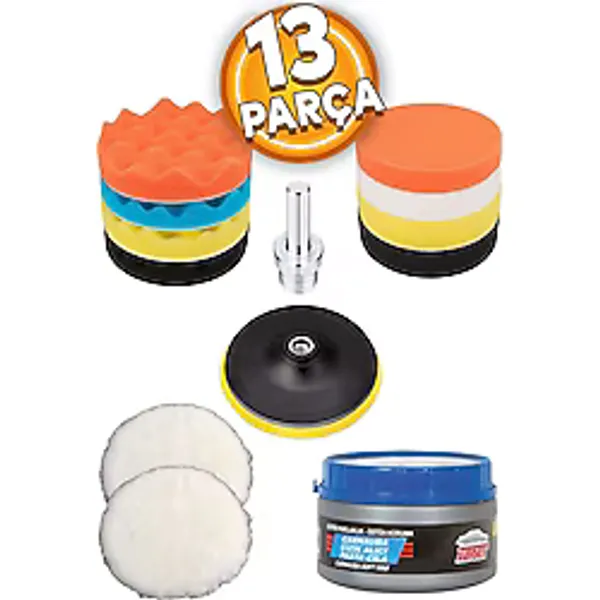 Badem10 Oto Araç Araba Pasta Cila Çizik Giderici Yün Polisaj Süngeri Pedi 115 Mm Parlatma 13 Parça Seti