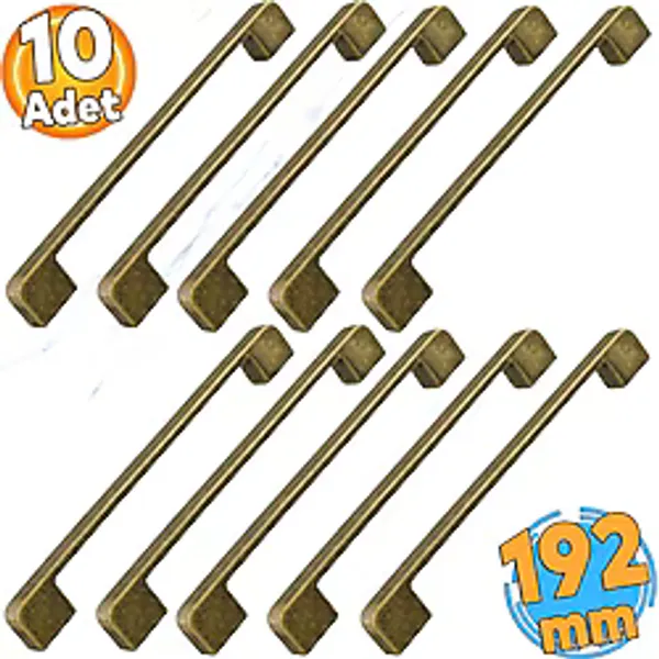 Badem10 Radus 10 Adet Antik Sarı Metal Kulp 192 mm 19.2 cm Mobilya Çekmece Mutfak Dolap Kulpları Kulbu Kulpu