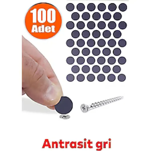 Badem10 Yapışkanlı Vida Tapası Tıpası Antrasit Gri Vida Kapatıcı Kapağı (100 Adet)