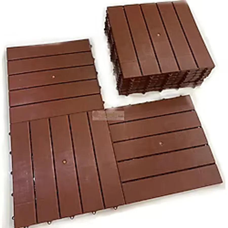 Bademler Halı Ahşap Görünümlü Plastik Karo Deck 30X30 Bahçe Havuz Kenarı Teras Cafe Restoran Zemin Kaplama 11 Adet - Kahverengi