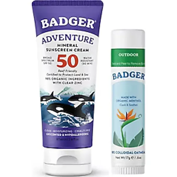 Badger Organik Güneş Seti: Spf 50 Güneş Bakım Seti + Nemlendirici Stick