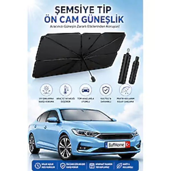 baffhome Katlanabilir Oto Güneşlik Araç Ön Cam Güneşliği Oto Araba Güneşlik Şemsiye Tip Ön Cam Güneş Önleyici